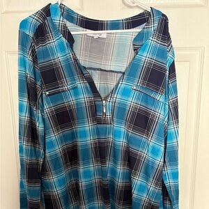 Stylish Blue Plaid Button Down Shirt for Women